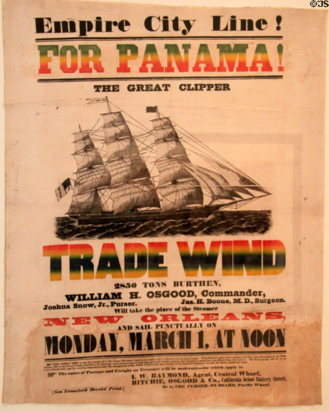 Poster of Great Clipper Trade Wind for Panama (c1852) at Peabody Essex Museum. Salem, MA.