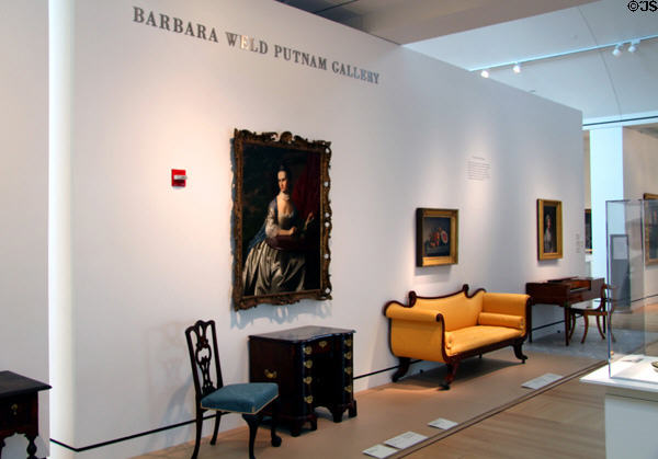 Gallery of early American furniture at Peabody Essex Museum. Salem, MA.
