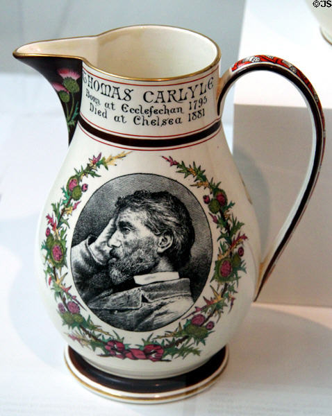 Thomas Carlyle earthenware pitcher (1881) by Etruria of Staffordshire, England at Peabody Essex Museum. Salem, MA.