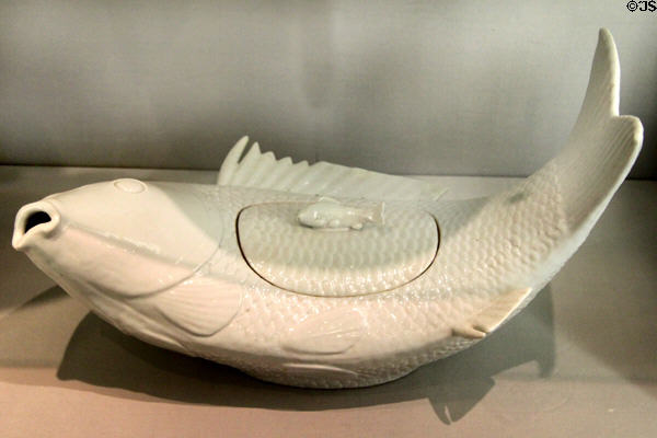 Chinese carp porcelain tureen (1750-80) at Peabody Essex Museum. Salem, MA.
