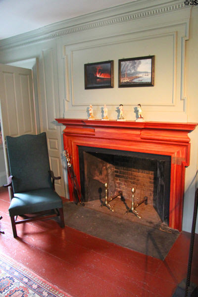 Fireplace in federal-style parlor of Crowninshield-Bentley House of Peabody Essex Museum. Salem, MA.