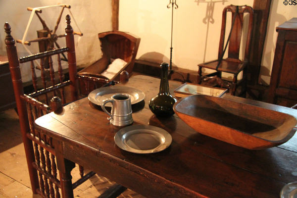 Dining table & vessels at Witch House. Salem, MA.