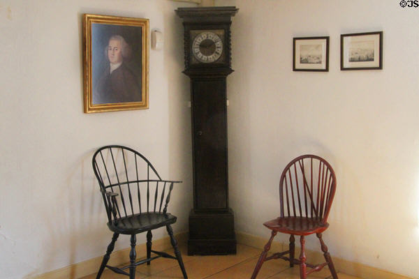 Tall clock & chairs at John Quincy Adams birthplace. Quincy, MA.