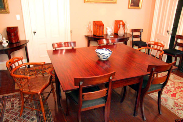 Dining room table & chairs at Peacefield. Quincy, MA.