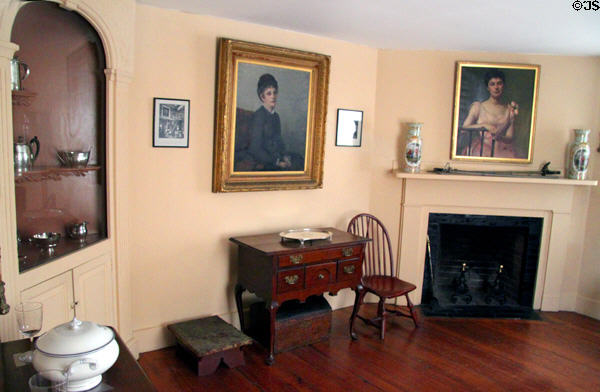 Memorial room at Peacefield with Adams' family portraits Mary Ogden Adams (1876) by Francis D. Millet, & Mary Adams (c1915) by Alfred Quinton Collins. Quincy, MA.