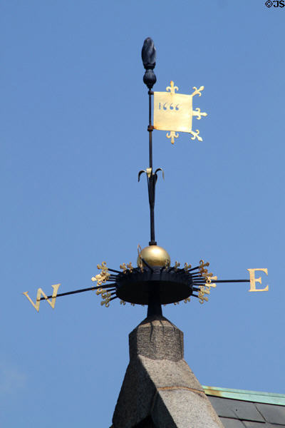 Weather vane dated 1666 atop Stone Library at Peacefield. Quincy, MA.