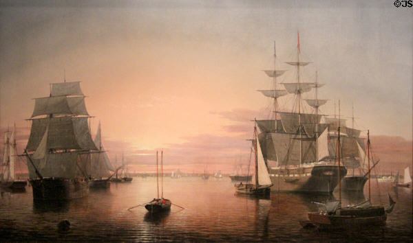 Boston Harbor painting (1850-5) by Fitz Henry Lane at Museum of Fine Arts. Boston, MA.