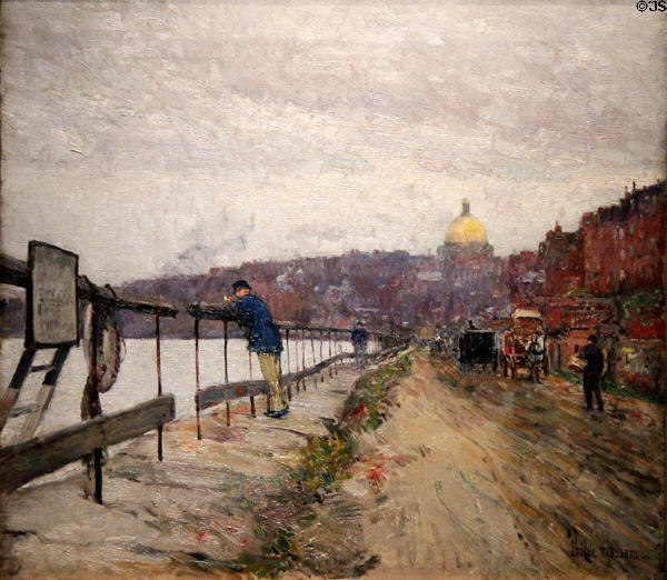 Charles River and Beacon Hill painting (1892) by Childe Hassam at Museum of Fine Arts. Boston, MA.