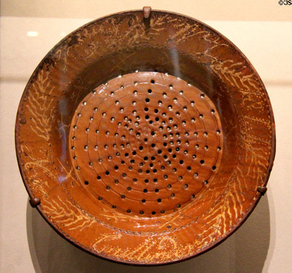 Earthenware colander (c1781) possibly from Andover, MA at Museum of Fine Arts. Boston, MA.