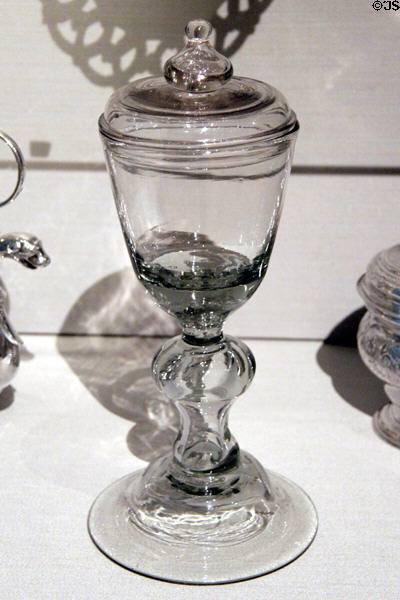 Glass covered goblet (pokol) (c1785-95) by John Frederick Amelung of New Bremen Glassmanufactory of Maryland at Museum of Fine Arts. Boston, MA.