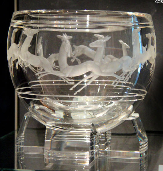 Glass Gazelle bowl (1935) by Sidney Biehler Waugh for Steuben Division of Corning Glass Works of Corning, NY at Museum of Fine Arts. Boston, MA.