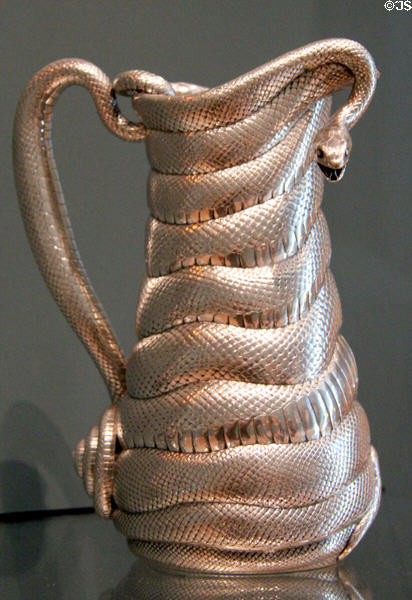 Silver snake pitcher (1885) by Gorham Manuf. Co. of Providence, RI at Museum of Fine Arts. Boston, MA.