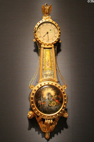 Girandole Clock with Aurora decoration (c1816-21) by Lemuel Curtis of Concord, MA at Museum of Fine Arts. Boston, MA.