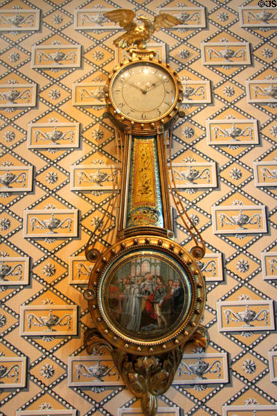 Girandole Clock with marriage decoration (c1816-21) by Lemuel Curtis of Concord, MA at Museum of Fine Arts. Boston, MA.
