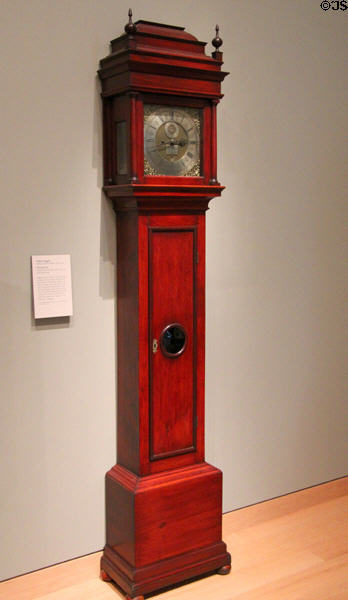 Tall-case Clock (1720-30) by William Claggett of Newport, RI at Museum of Fine Arts. Boston, MA.