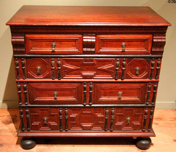 Chest of drawers (c1680-1710) by James Symonds or Samuel Symonds of Salem, MA at Museum of Fine Arts. Boston, MA.
