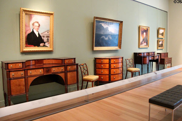 Gallery of early American furniture & paintings at Museum of Fine Arts. Boston, MA.