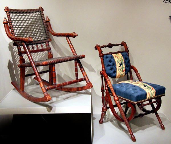 Rocking chair (c1880) & side chair (c1870) both by George Hunzinger of New York City at Museum of Fine Arts. Boston, MA.