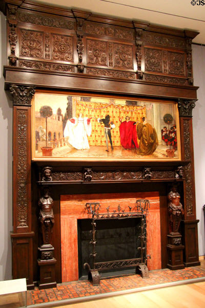 Pavane painting (1897) by Edwin Austin Abbey on fireplace created from various parts to capture spirit of original setting at Museum of Fine Arts. Boston, MA.