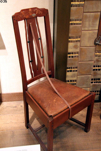 Dining chair for William R. Thorsen House of Pasadena, CA by Greene & Greene (brothers Charles & Henry) made by Hall Manuf. Co. at Museum of Fine Arts. Boston, MA.