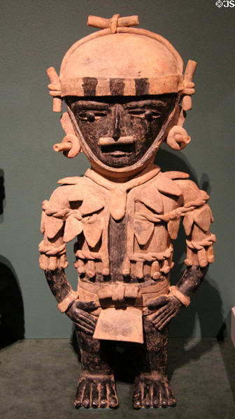 Remojades earthenware warrior (500-800) from Veracruz, Mexico at Museum of Fine Arts. Boston, MA.