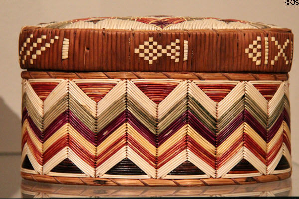 Micmac box with porcupine quills (c1900-25) from Nova Scotia, Canada at Museum of Fine Arts. Boston, MA.
