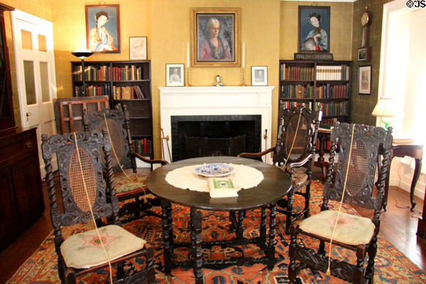 Library with English table (17thC) & Jacobean-style chairs at Nichols House Museum. Boston, MA.