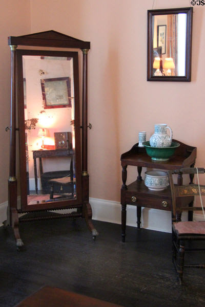 Mirrors & washstand in rear bedroom at Nichols House Museum. Boston, MA.
