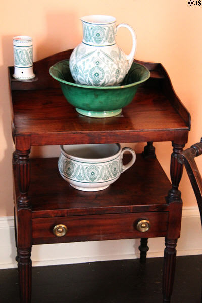 Washstand with pitcher & basin in rear bedroom at Nichols House Museum. Boston, MA.