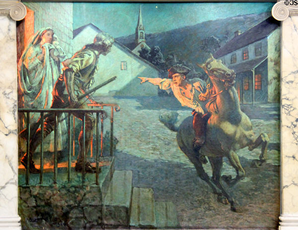Mural of Paul Revere's ride at Massachusetts State House. Boston, MA.