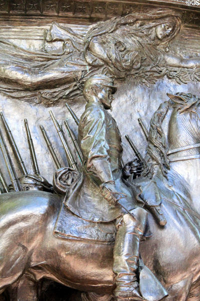 Detail of commander Robert Shaw on Robert Gould Shaw Memorial (1897) by Augustus Saint-Gaudens at Mass. state capitol. Boston, MA.
