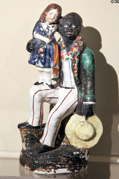 Uncle Tom & Eva ceramic statuette (1855-60) from Staffordshire, England after Harriet Beecher Stowe's abolitionist novel at Concord Museum. Concord, MA.