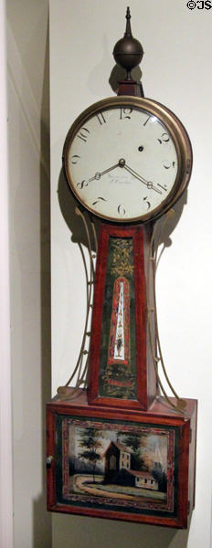 Patent timepiece (aka banjo clock) (c1816) by Lemuel Curtis with case attrib. William Munroe of Concord at Concord Museum. Concord, MA.
