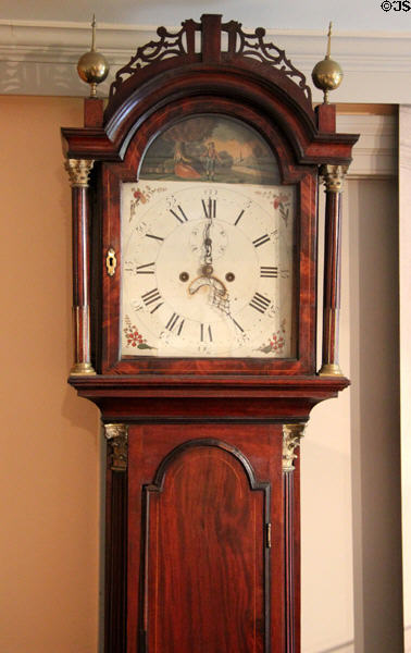 Tall case clock (1785-95) from Boston at Concord Museum. Concord, MA.