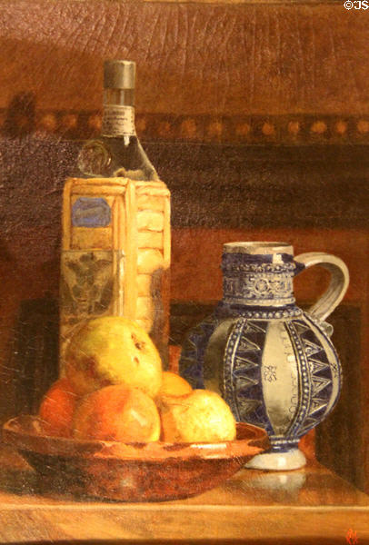Still life painting with Germanic pitcher by May Alcott at Orchard House. Concord, MA.