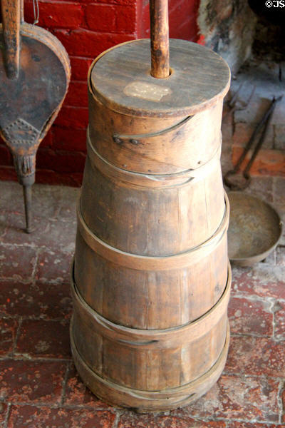 Butter churn in kitchen at Rev. John Hale House. Beverly, MA.