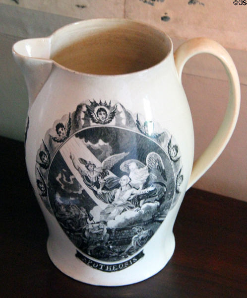 Commemorative pitcher showing Apotheosis of George Washington at Jeremiah Lee Mansion. Marblehead, MA.