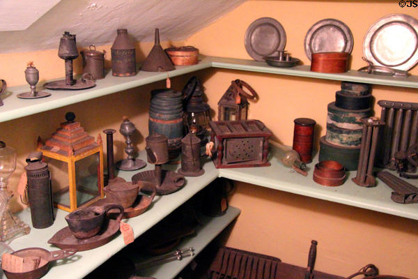 Collection of lamps & other objects at Jeremiah Lee Mansion. Marblehead, MA.