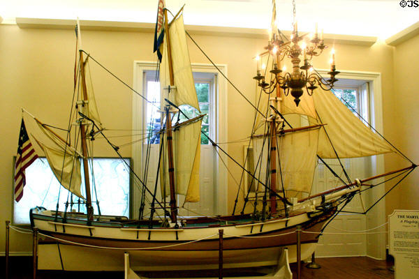 Replica model of flagship Maryland Federalist (1788) in State Capital, the original model was used a centerpiece to celbrate ratification of U.S. Constitution. Annapolis, MD.