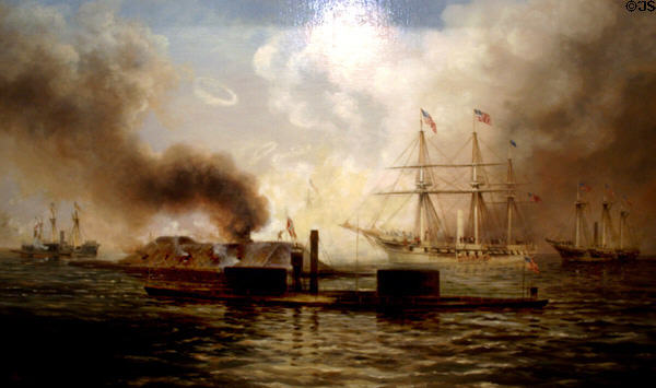 Painting of Battle of Hampton Roads between Merrimac & Monitor by Xanthus Smith at Naval Academy Museum. Annapolis, MD.