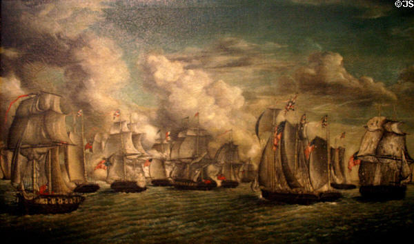 Painting of Battle of Lake Erie by George I. Cook at Naval Academy Museum. Annapolis, MD.