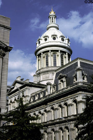 Baltimore City Hall (1867-75) (100 Holliday St.). Baltimore, MD. Style: Second Empire. Architect: George A. Frederick. On National Register.