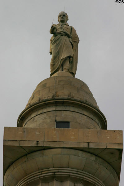 Washington's statue atop first monument completed to first President. Baltimore, MD.