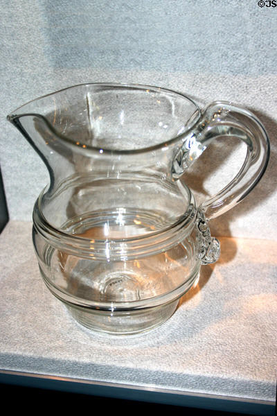 Clear glass pitcher (c1813-30) signed H. Lilley probably by a South Boston firm in Maine State Museum. Augusta, ME.
