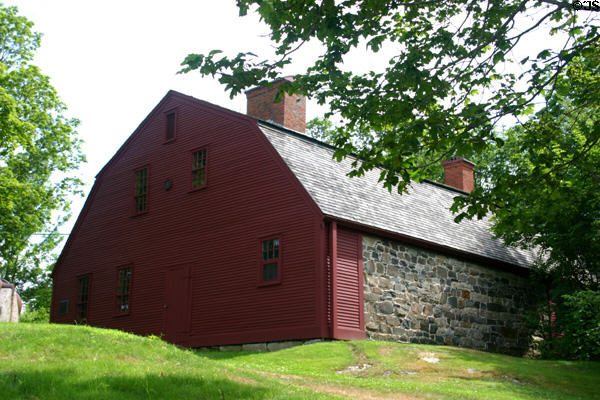 Old Goal (1719) which served as Maine's jail up to the American Revolution with a gambrel roof added in the 1800s. York, ME. On National Register.