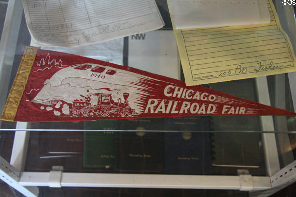Souvenir pennant of Chicago Railroad Fair (1948) at Little River Railroad depot. Coldwater, MI.