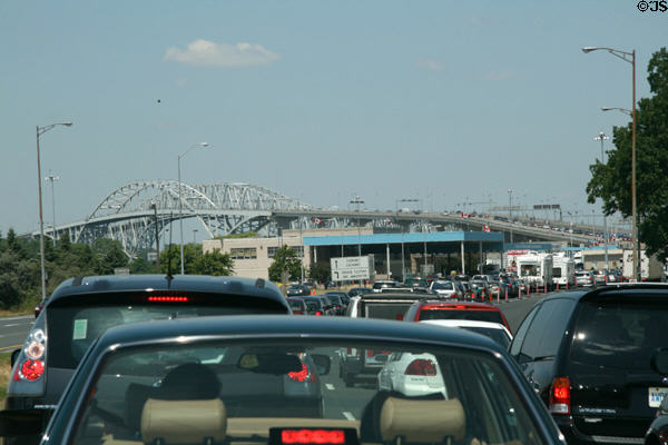 Traffic approaching Blue Water Bridge. Port Huron, MI.