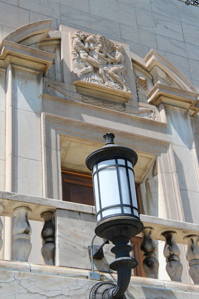 Lampstand & sculpted relief on original wing of Detroit Institute of Arts. Detroit, MI.