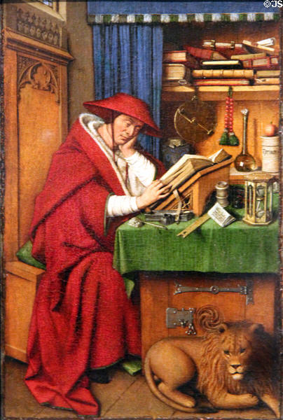 St Jerome in His Study painting (c1435) by Jan van Eyck at Detroit Institute of Arts. Detroit, MI.