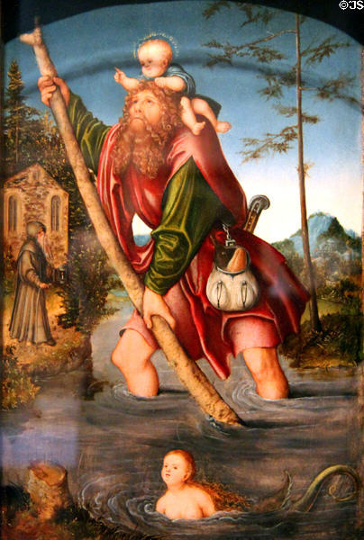 St Christopher painting (c1518-20) by Lucas Cranach the Elder at Detroit Institute of Arts. Detroit, MI.